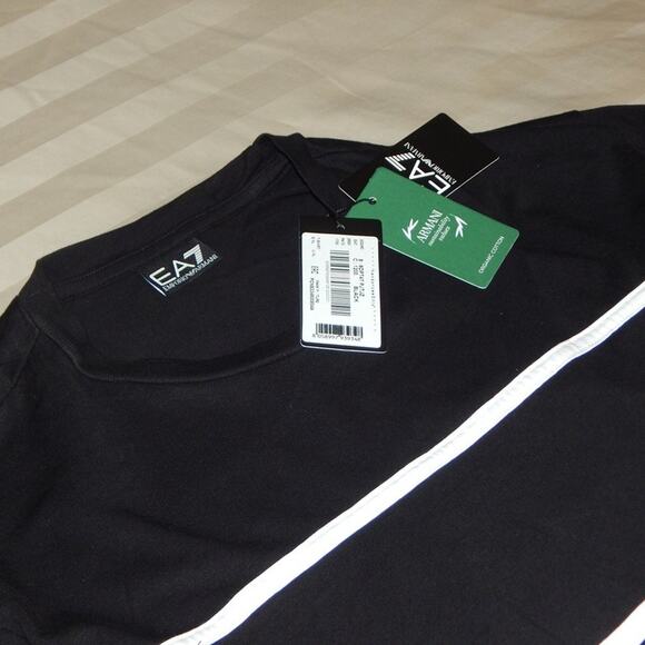 NWT Men’s EMPORIO ARMANI EA7 Cotton Black T-Shirt White Trim Embellished Size XL - Picture 7 of 7